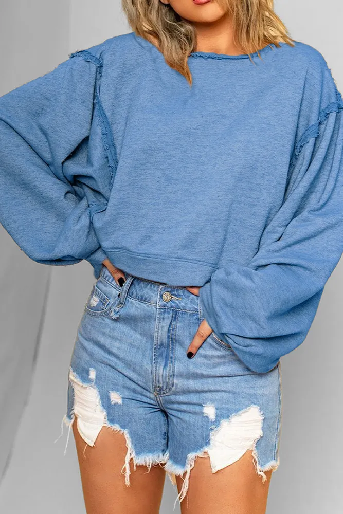 Lantern Sleeves Stitching Pullover