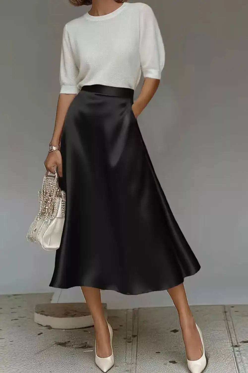 Everyday Satin A-line Midi Skirt
