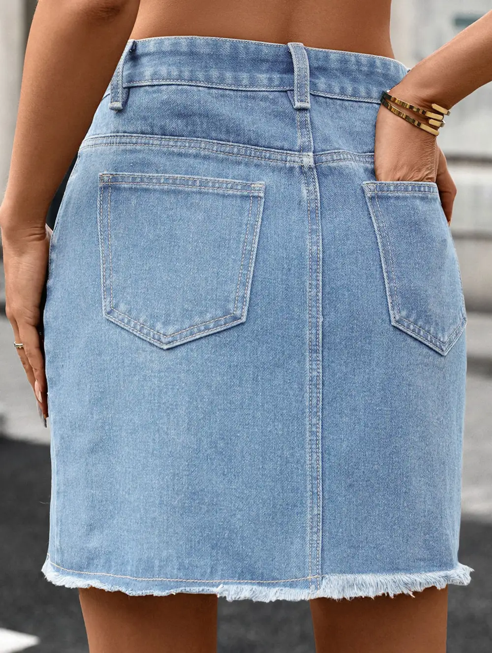 Denim Washed Slit Hem Mini Skirt