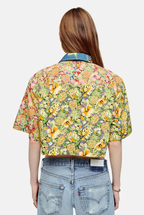 Short Sleeve Cotton Cropped Blouse Shirt