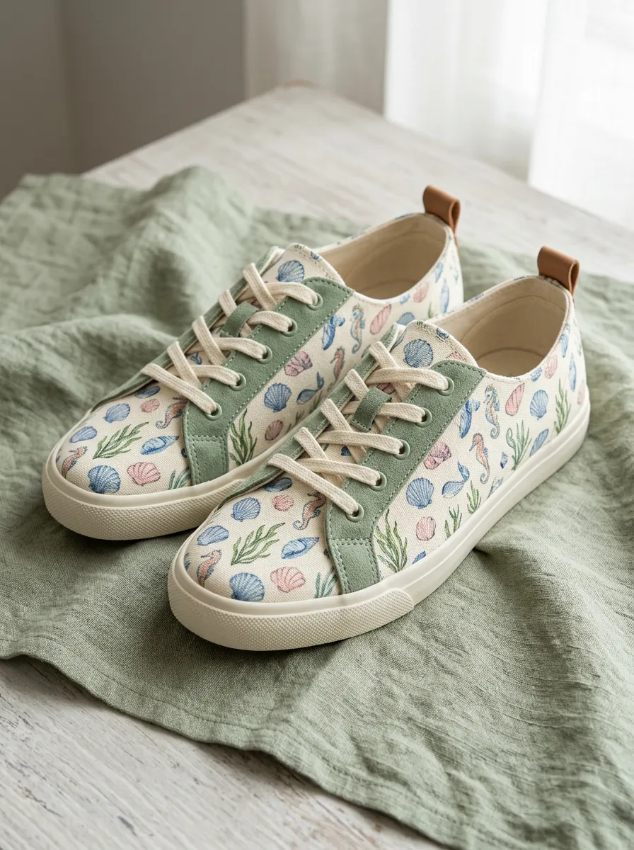 Women's Ocean Lover Seashell Seahorse Printed Canvas Shoes