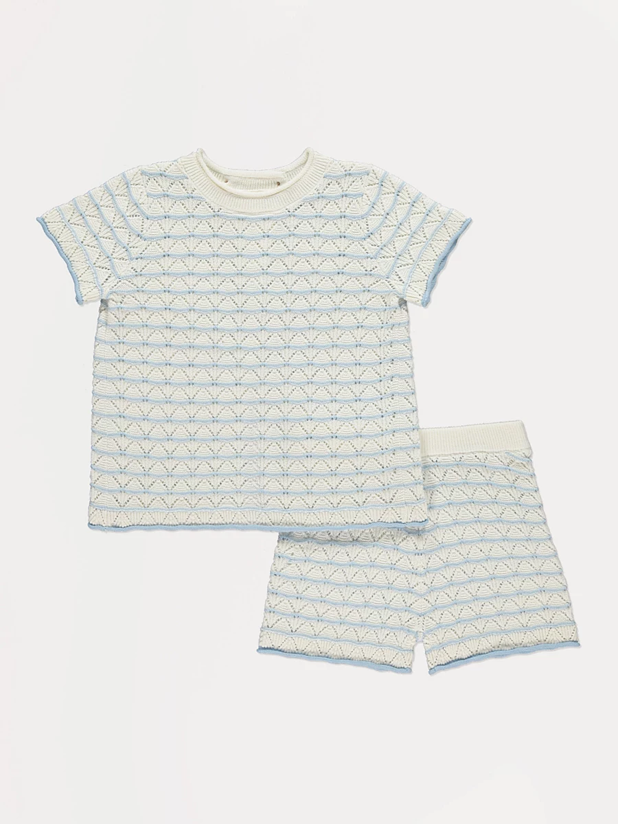 Cream Striped Knitted Top and Shorts Outfit detail 1