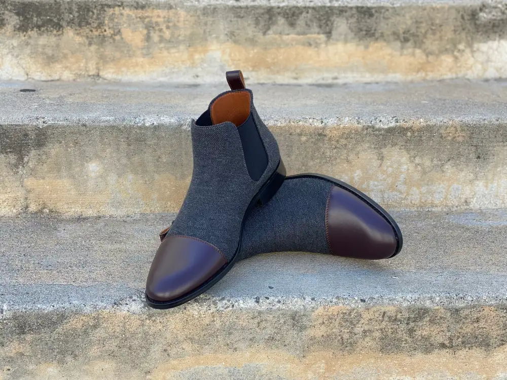 Faux-Leather Two-Tone Slip-On Chelsea Boots