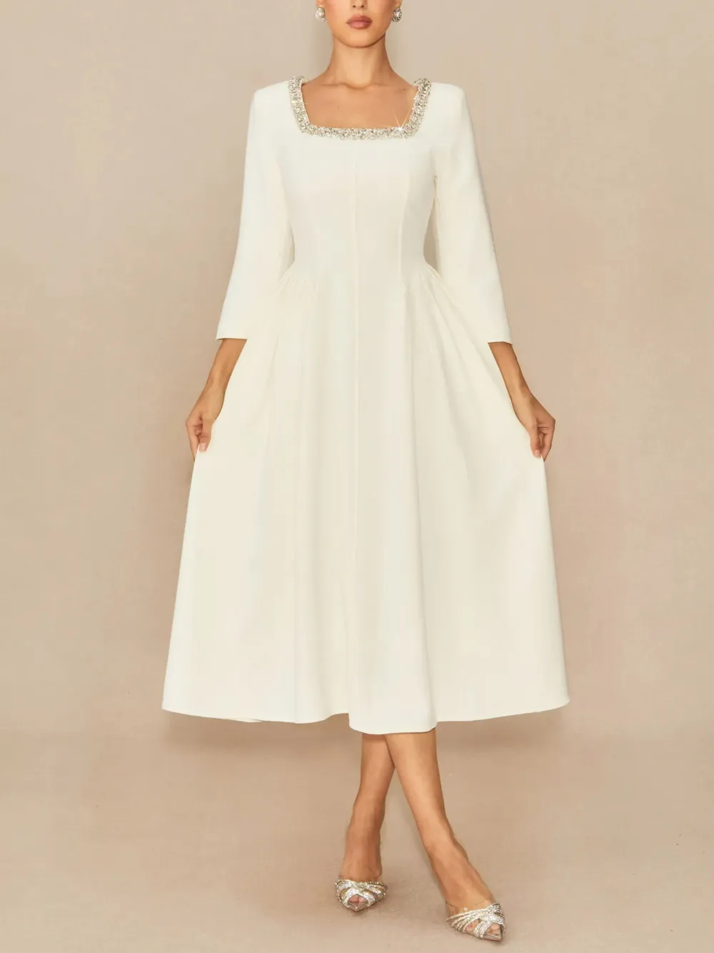 Elegant Crystal Embellished Midi Dress