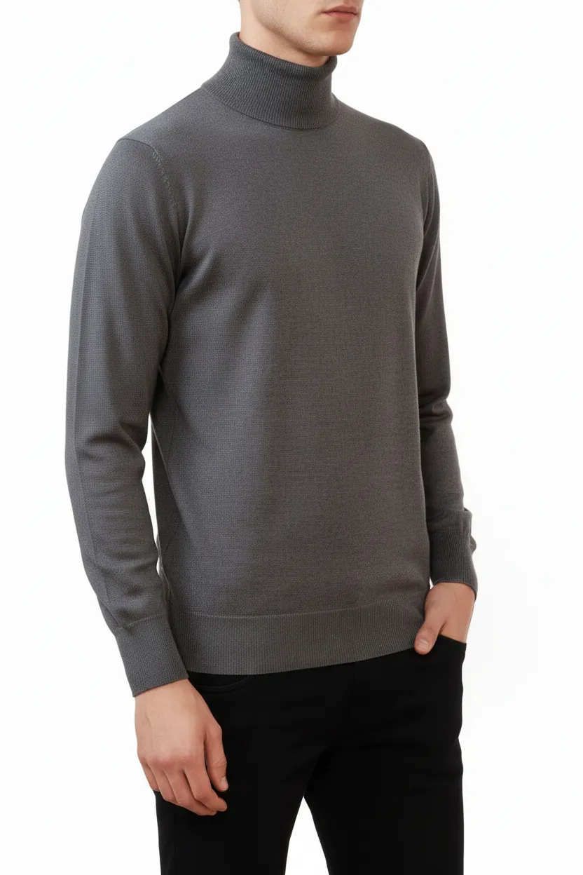 Structured Slim Fit Viscose Turtleneck Sweater