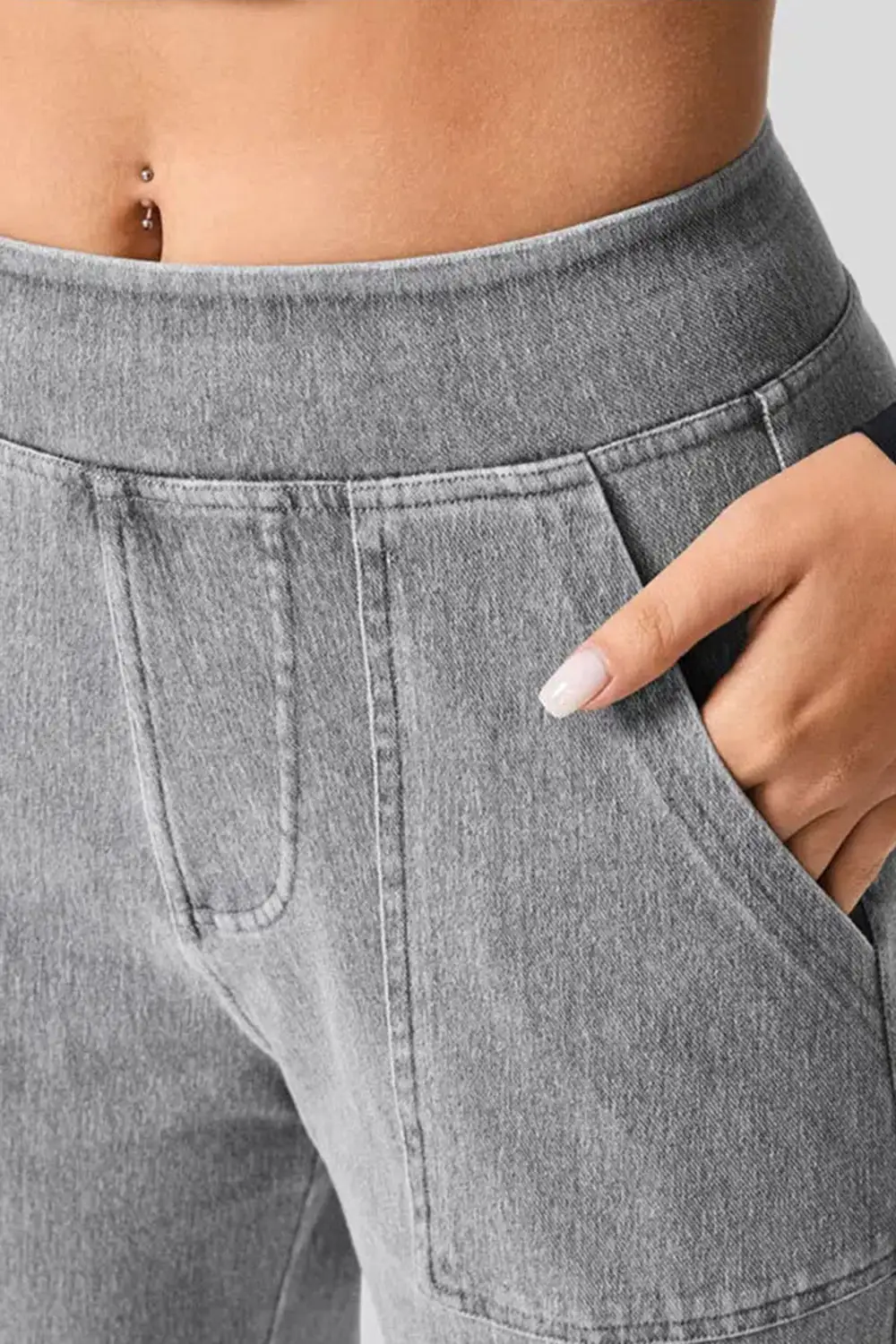 Refined High-Waist Washed Pocketed Stretch Straight Leg Jeans