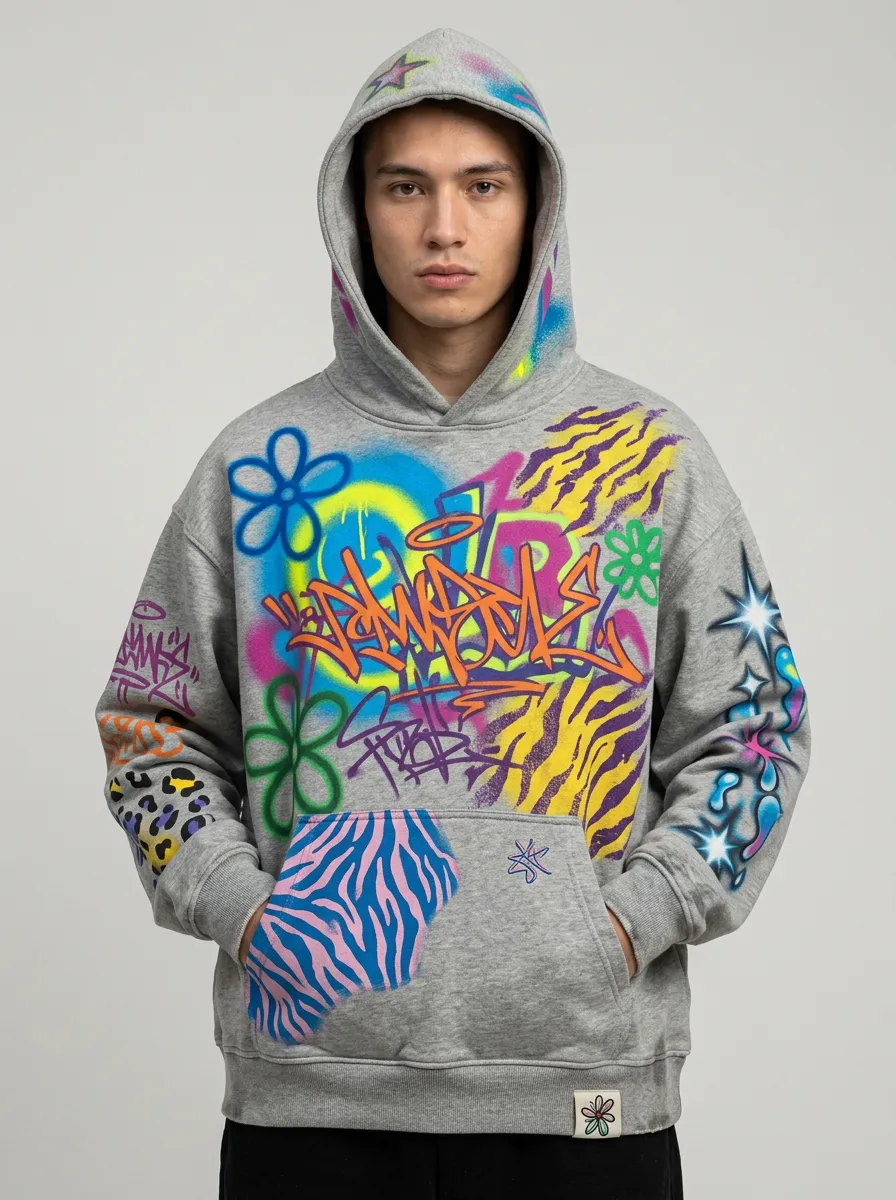 Unisex Streetwear Graffiti Flower Zebra City Inspired Hoodie