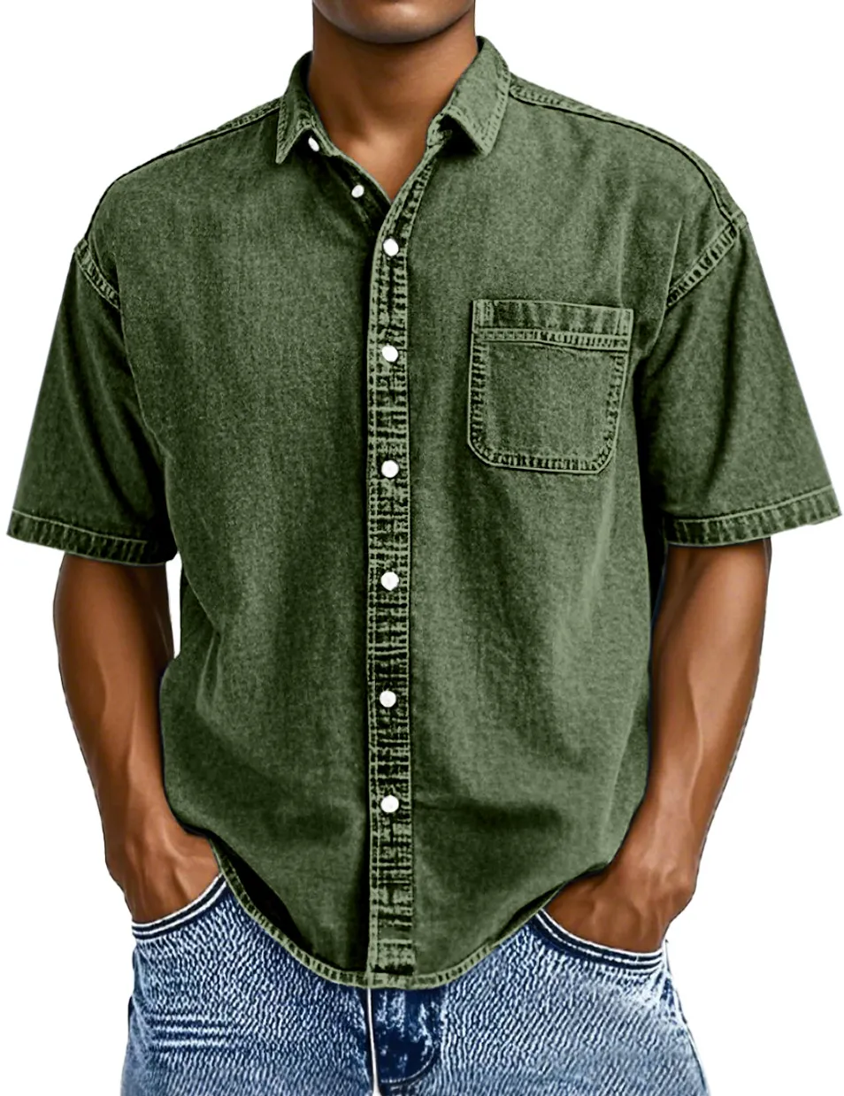 Short Sleeve Open Collar Button Front Shirt