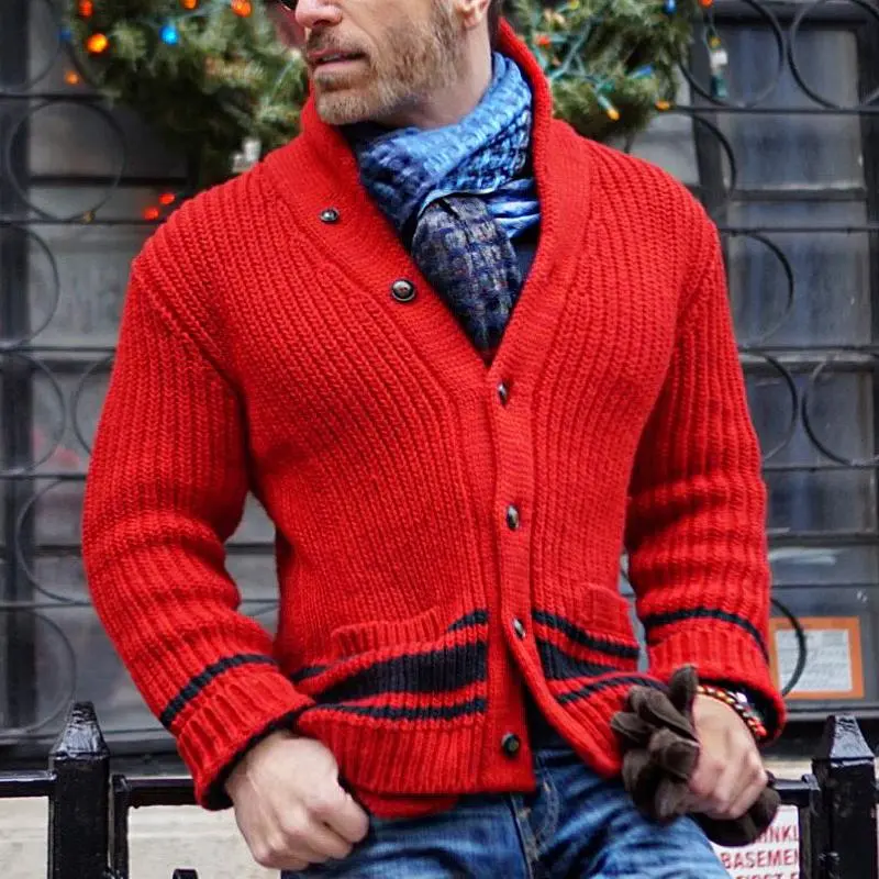 Jacquard Knit Striped Cardigan