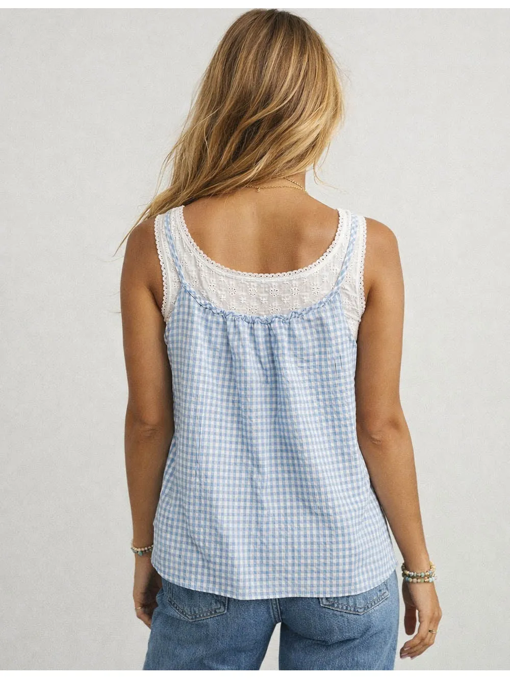 Checked Button Front Two Piece Sleeveless Cami Top