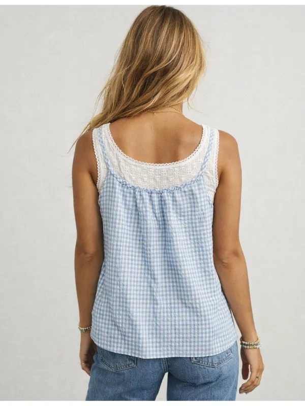 Checked Button Front Two Piece Sleeveless Cami Top
