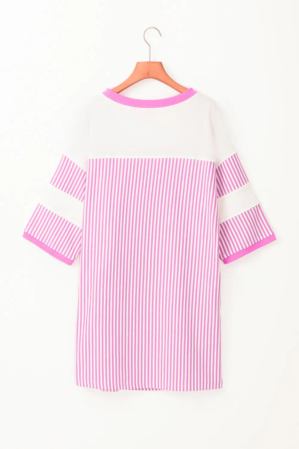 Striped Patchwork Three Quarters Sleeve Loose Mini Dress