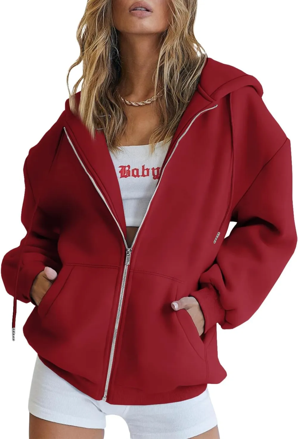Women's Cute Hoodies Teen Girl Fall Jacket Oversized Sweatshirts Casual Drawstring Zip Up Y2K Hoodie with Pocket