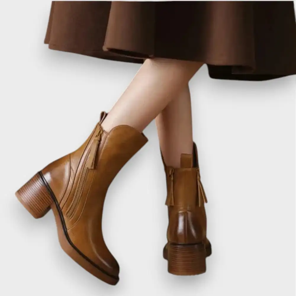 Leather Block Heel Ankle Ankle Boots