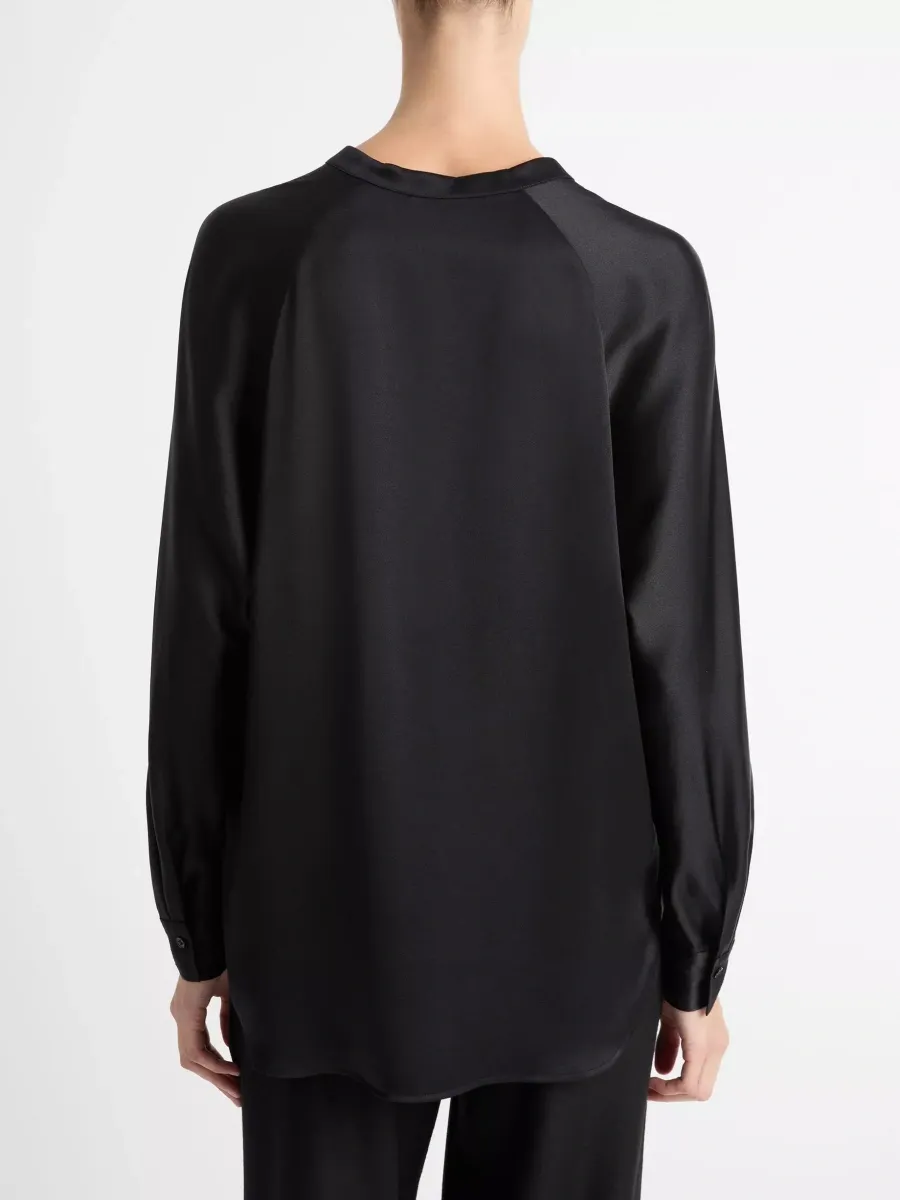 Plain Notched Long Sleeve Blouse