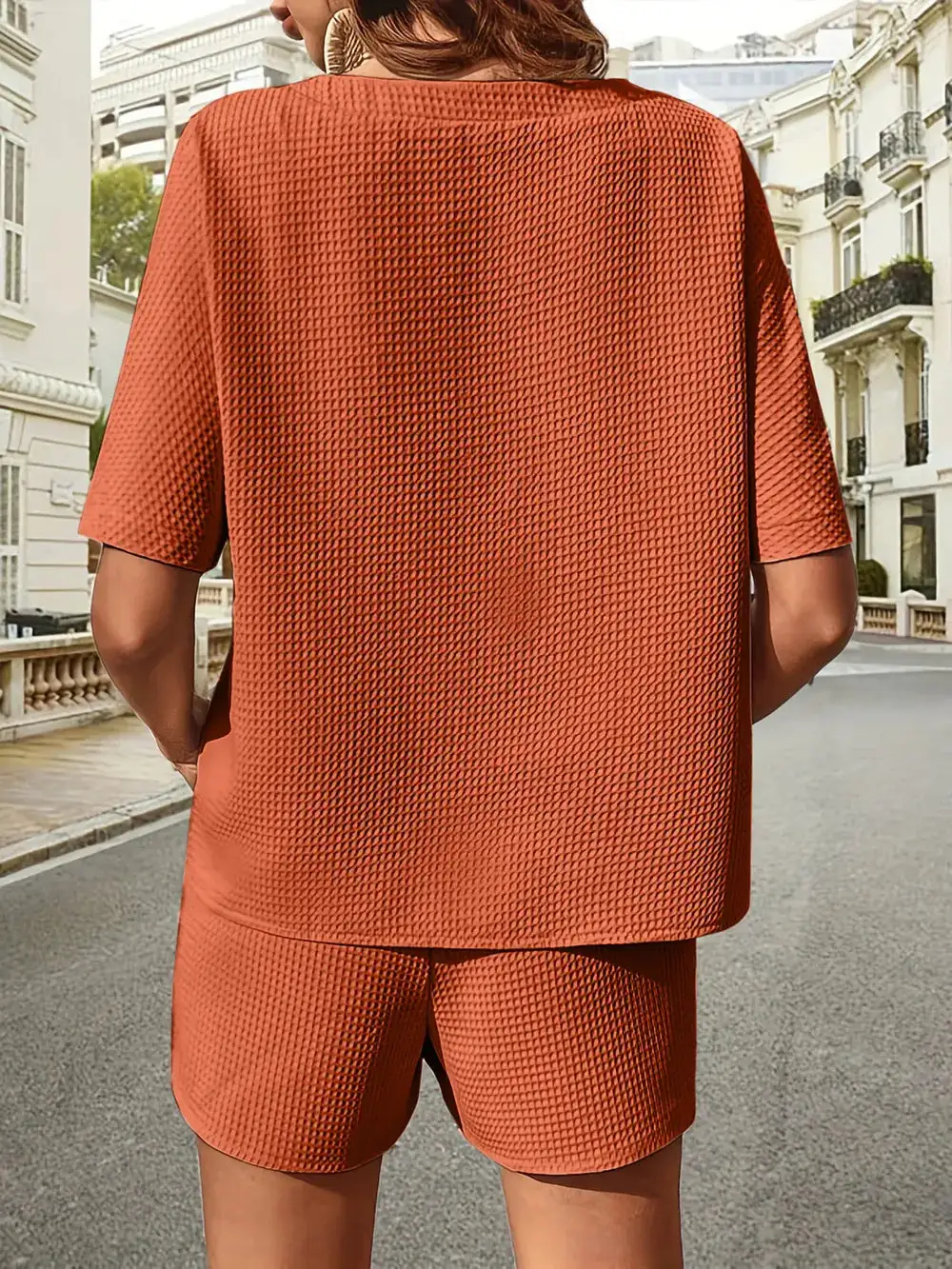 Waffle Knit Half Sleeve Top and Shorts Set