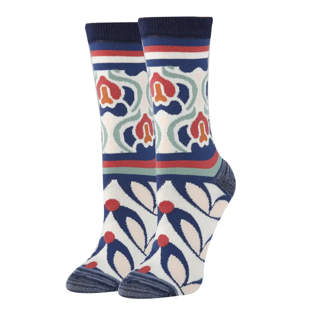 Bamboo Blend Floral Motif Crew Socks