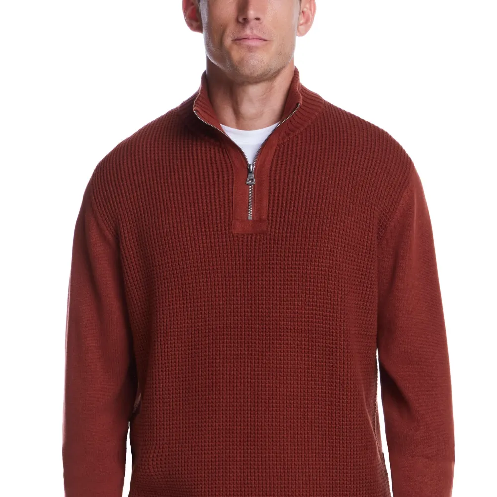 Men's Relaxed Waffle Quarter Zip Sweater