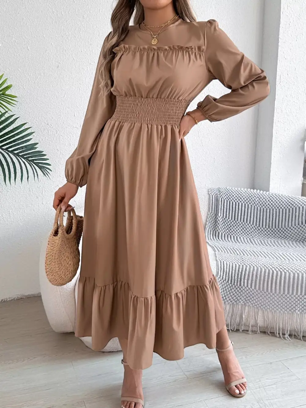 Round Neck Tiered Dress Casual