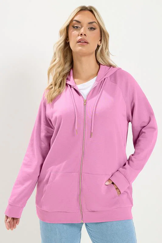 Pink Zip Through Raglan Hoodie detail 1