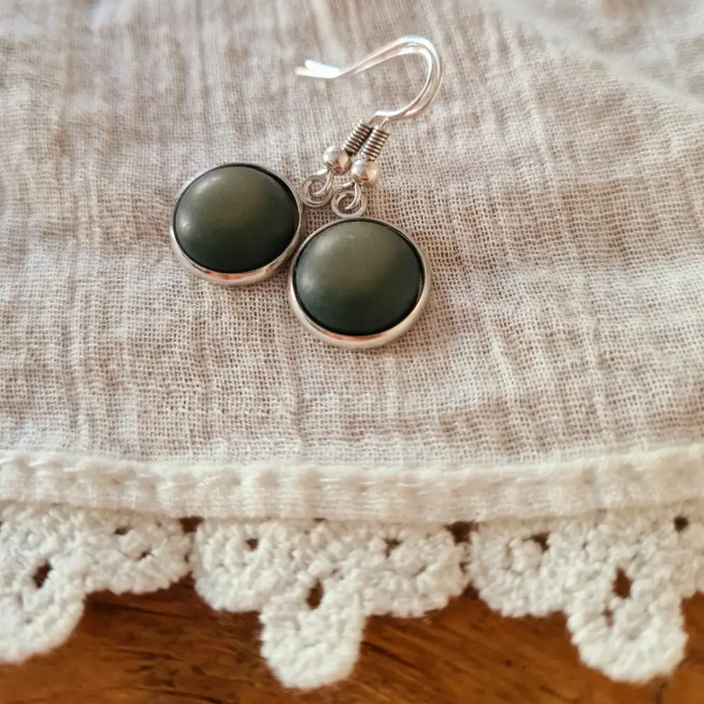 Stainless Steel Sterling Silver Cabochon Short Dangle Earrings