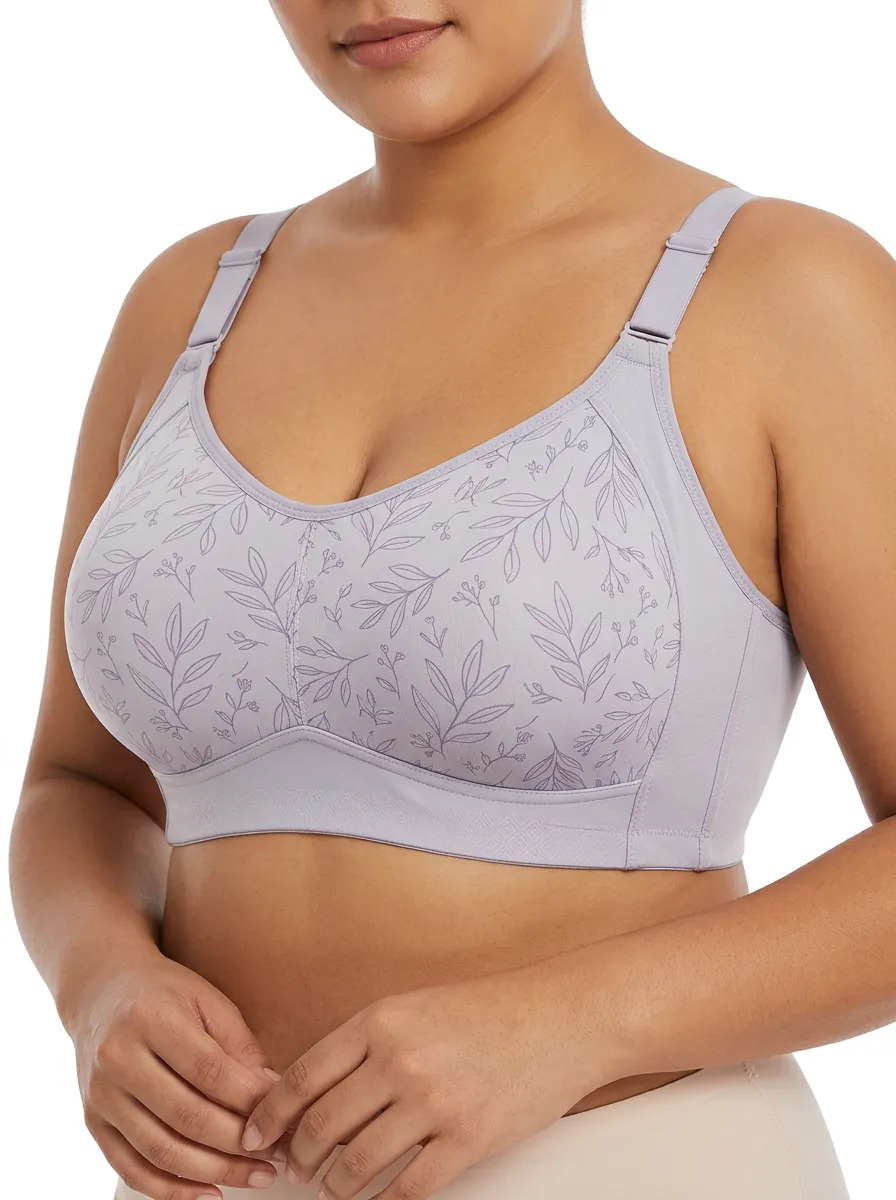 Women's Plus Size Lavender Leaf Full-Coverage Wireless Bra