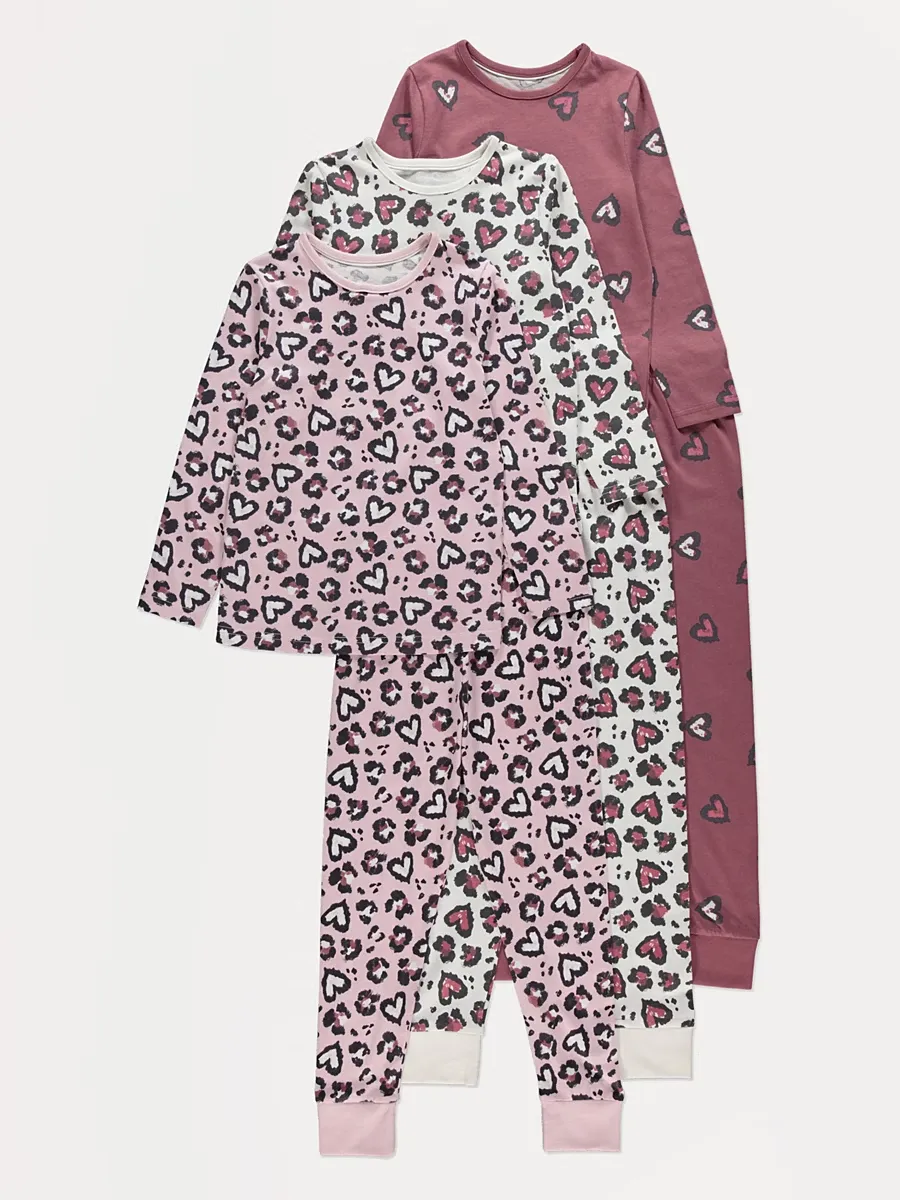 Pink Leopard Heart Pyjamas 3 Pack
