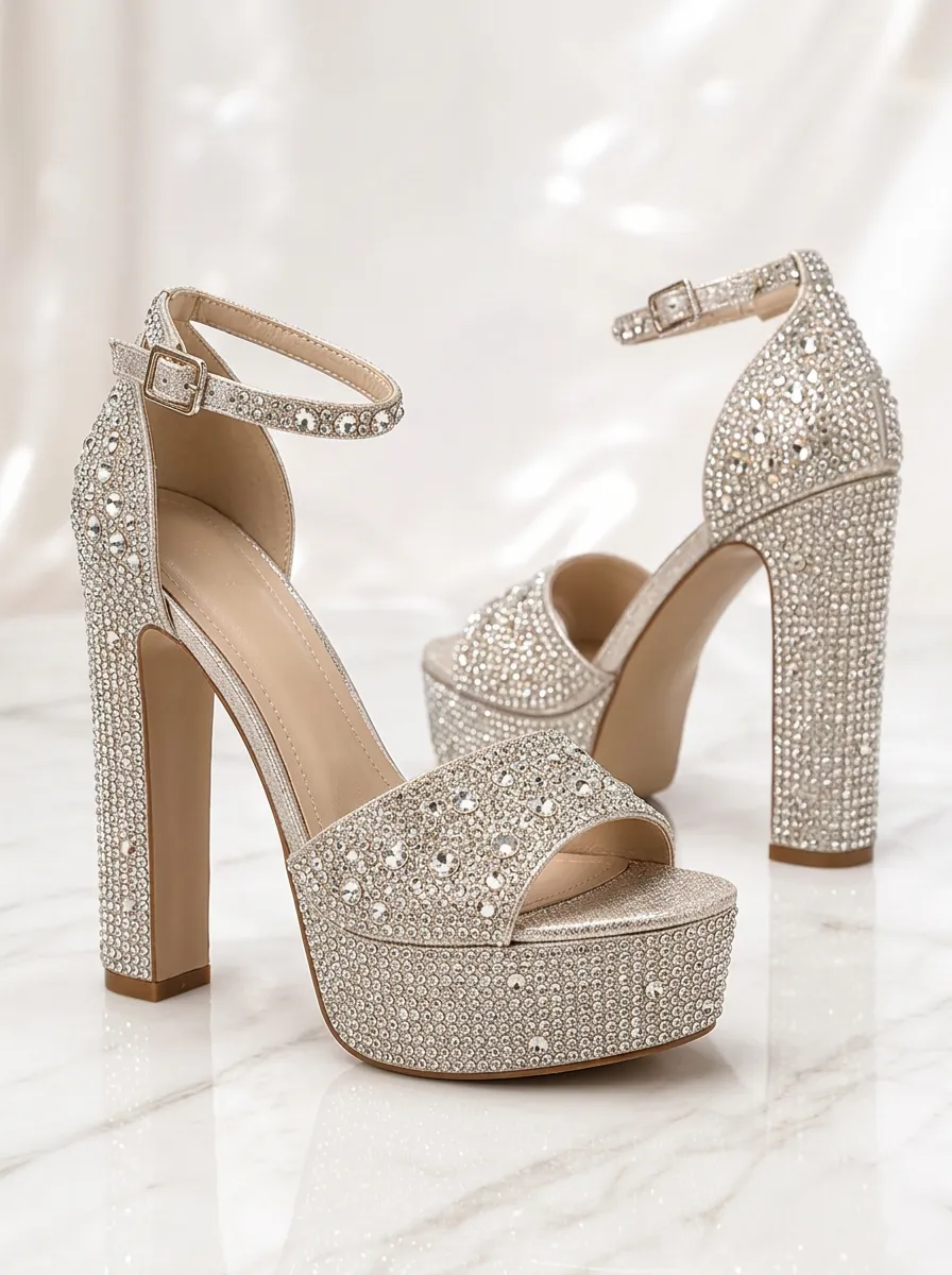 Women's Luminous Wedding Party Rhinestone Embellished Platform High Heel Sandals