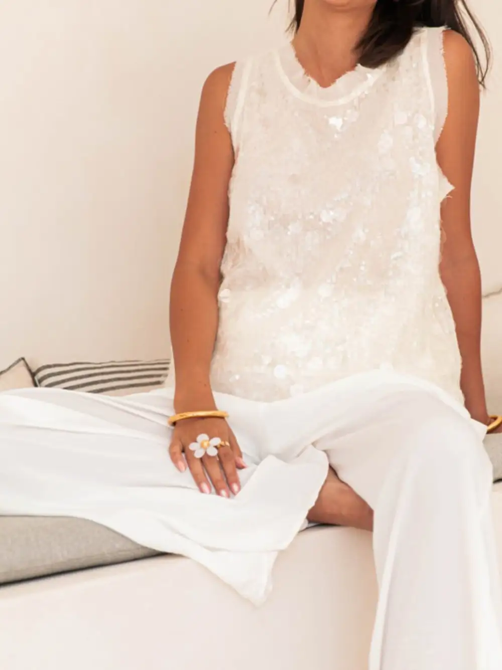 Round-Neck Sequined Tank Top