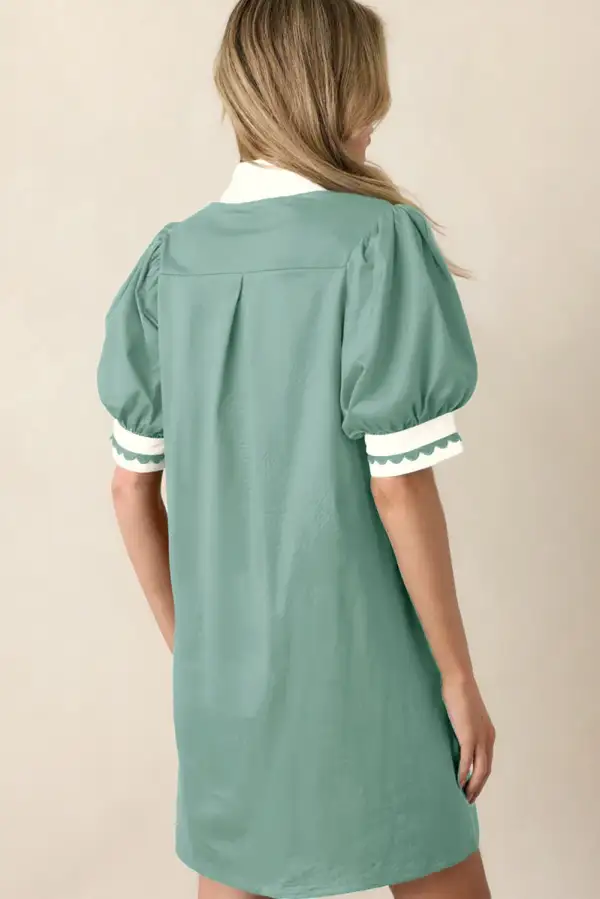 Patchwork Puff Sleeve Mini Dress
