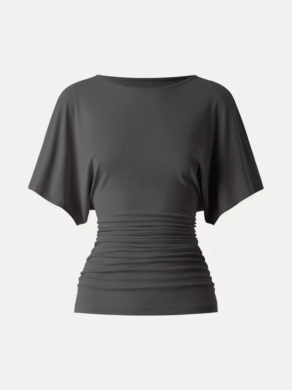 Boatneck Batwing Sleeve Side Ruched Top