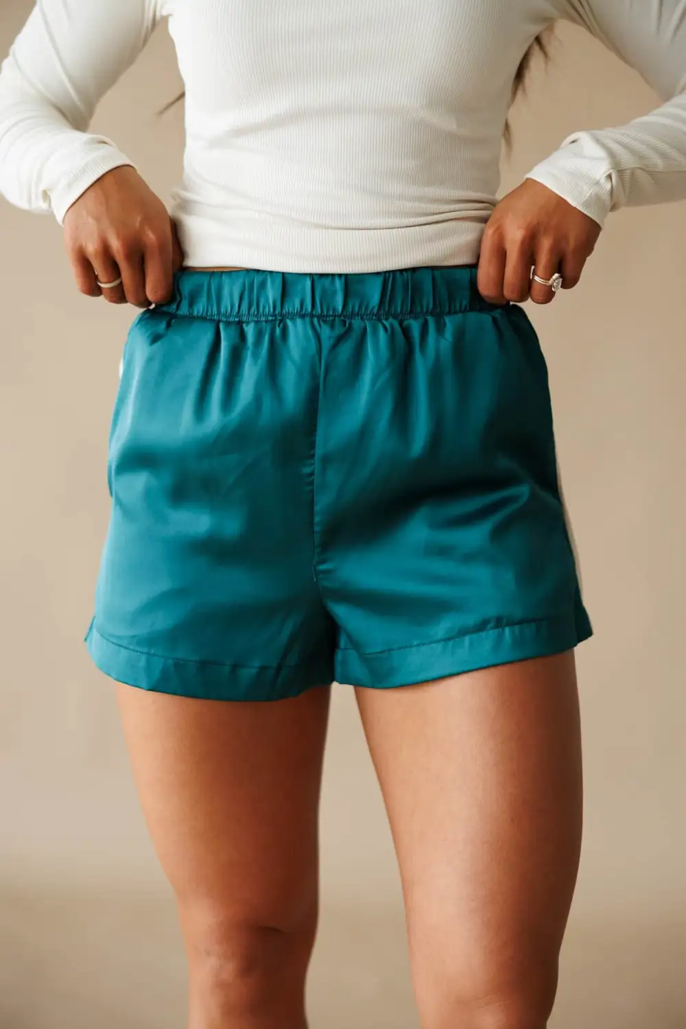 Satin Elastic Waist Pocket Active Shorts