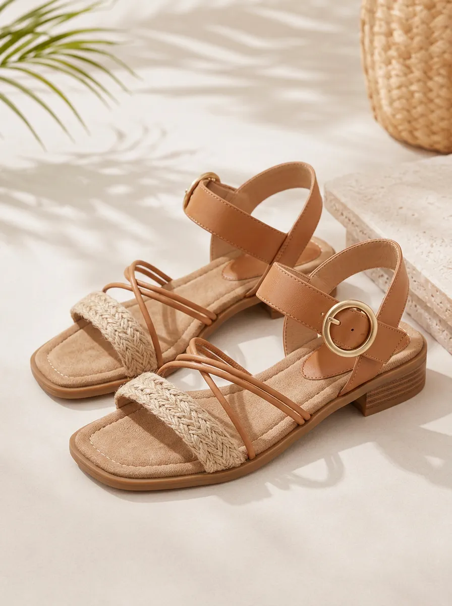 Women's Versatile Summer Casual Braided Strap Buckle Flat Sandals