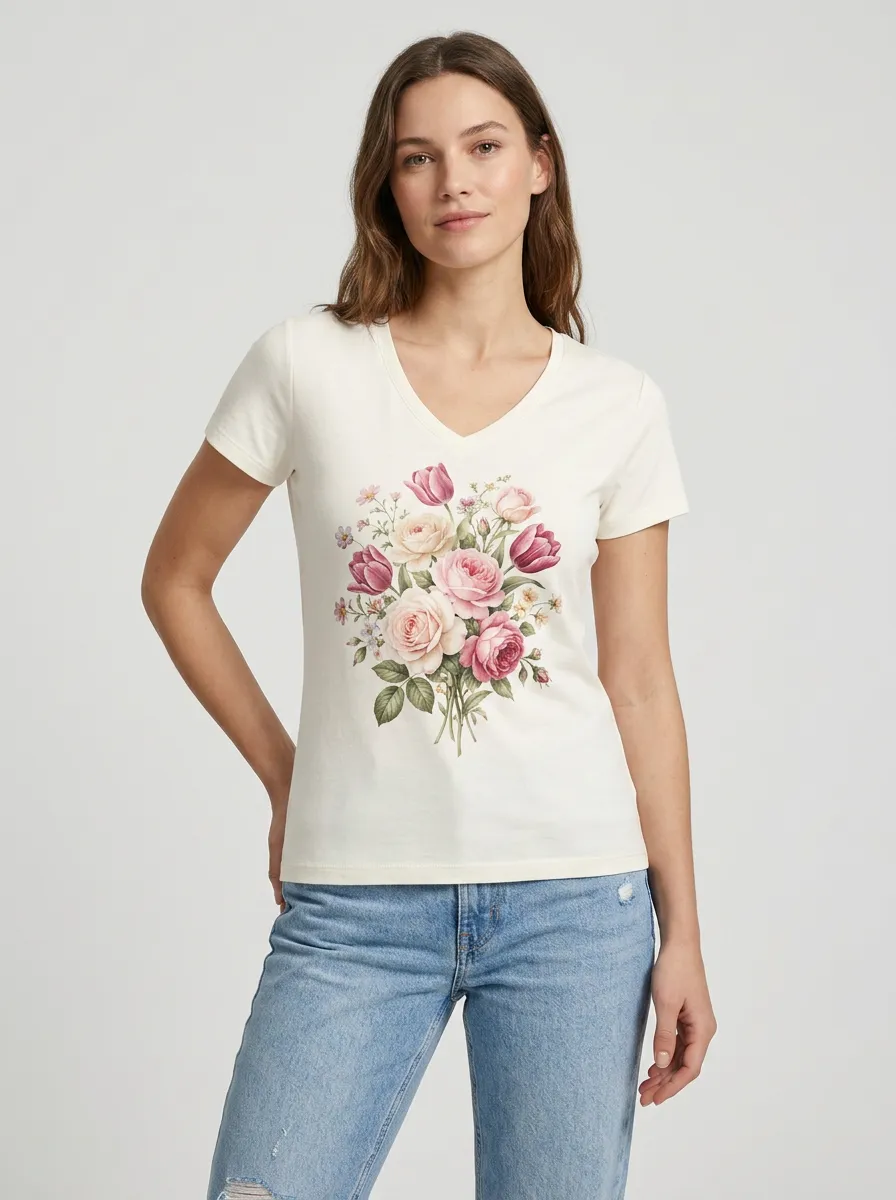 Women's Floral Graphic V-Neck T-Shirt V-Neck