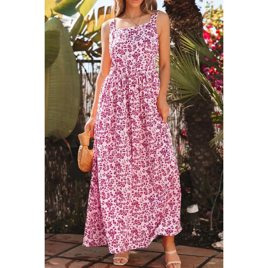 Floral Cutout Back Square Neck Maxi Dress