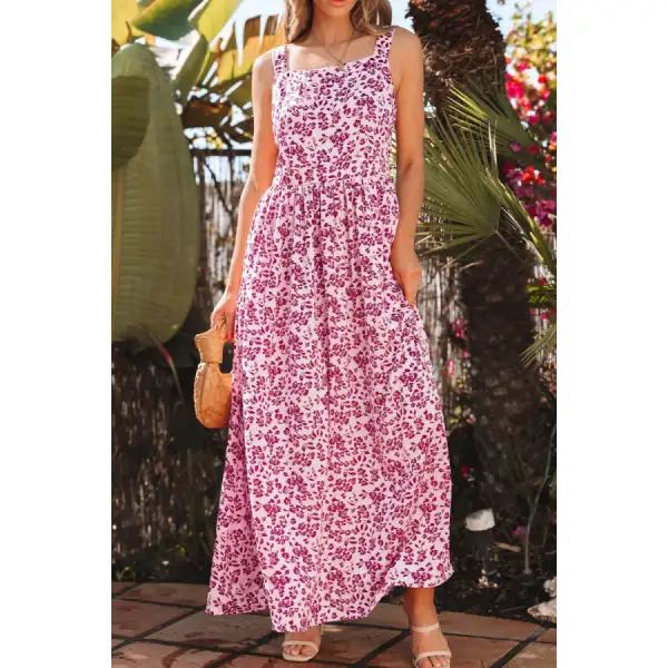 Floral Cutout Back Square Neck Maxi Dress