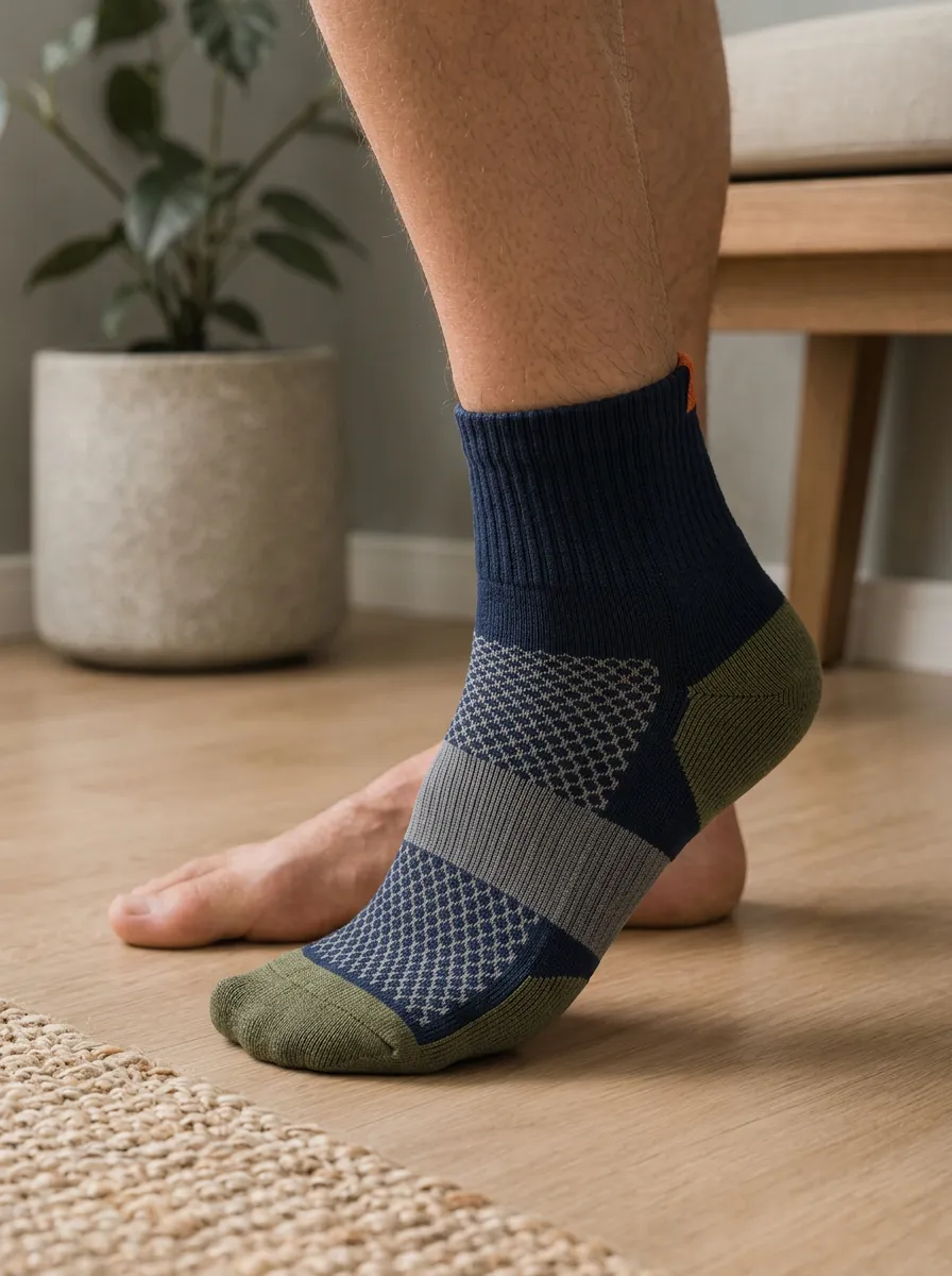 Men's Geometric Pattern Olive Navy Blue Printed Socks