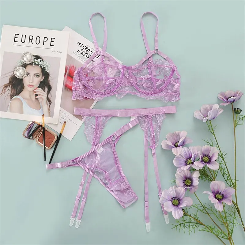 Lace Garter Matching Lingerie Set