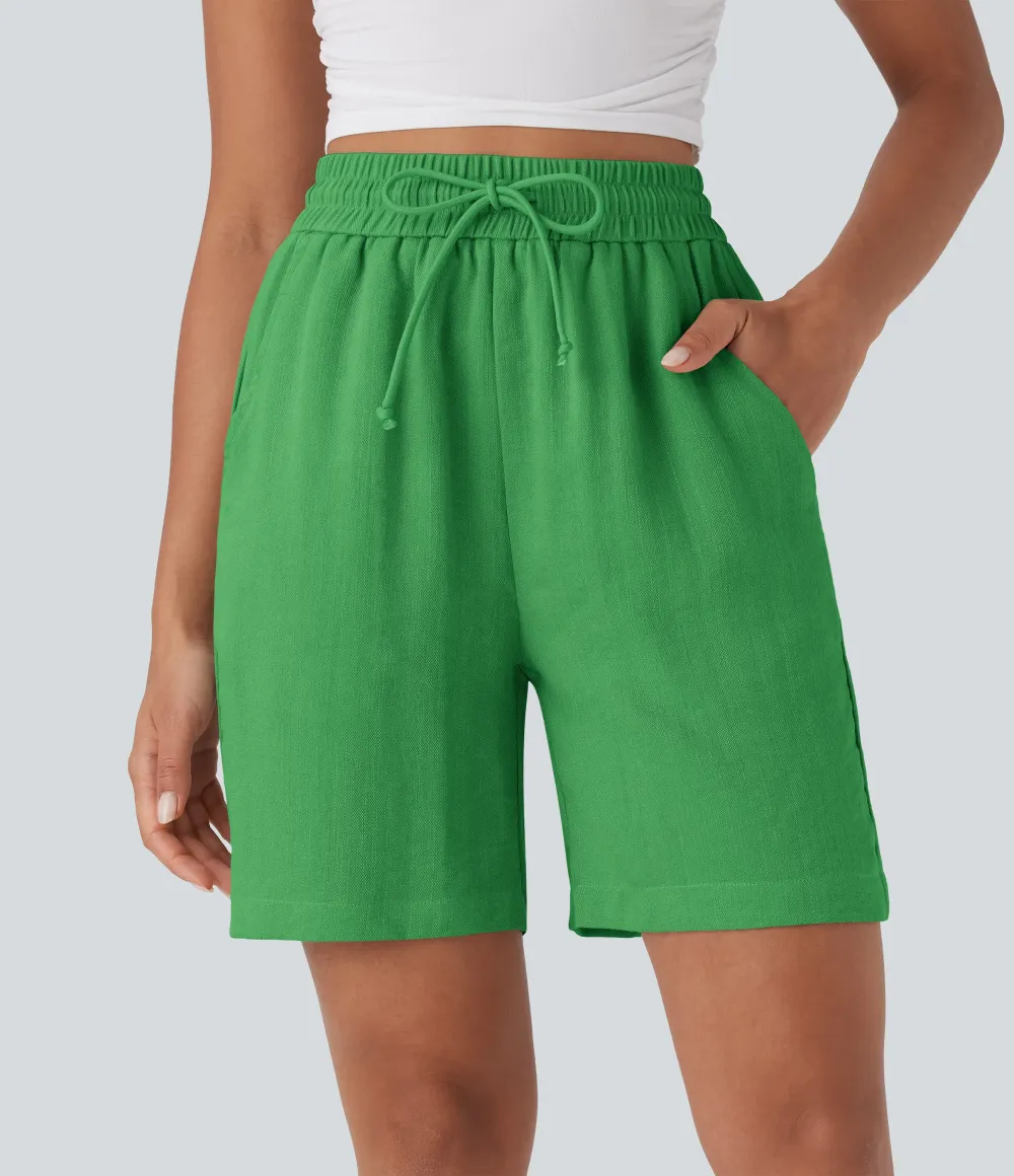 2026🔥High Waisted Drawstring Casual Linen-Feel Shorts with Pockets