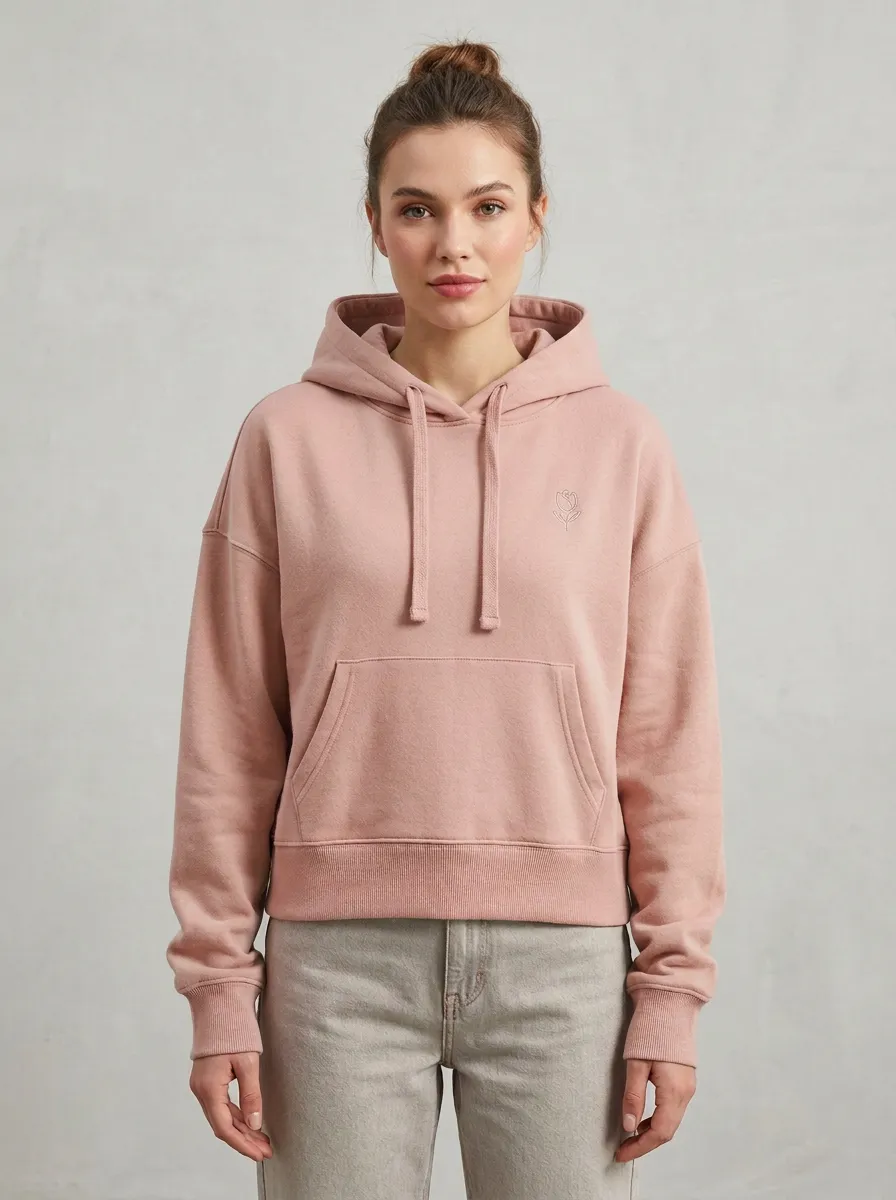 Women's Minimalist Floral Tulip Embroidered Sage Green Hoodie