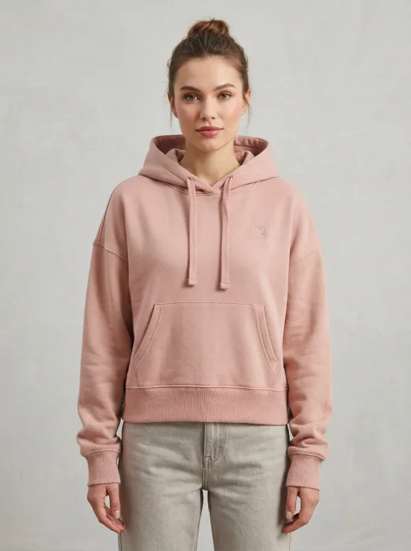 Women's Minimalist Floral Tulip Embroidered Sage Green Hoodie