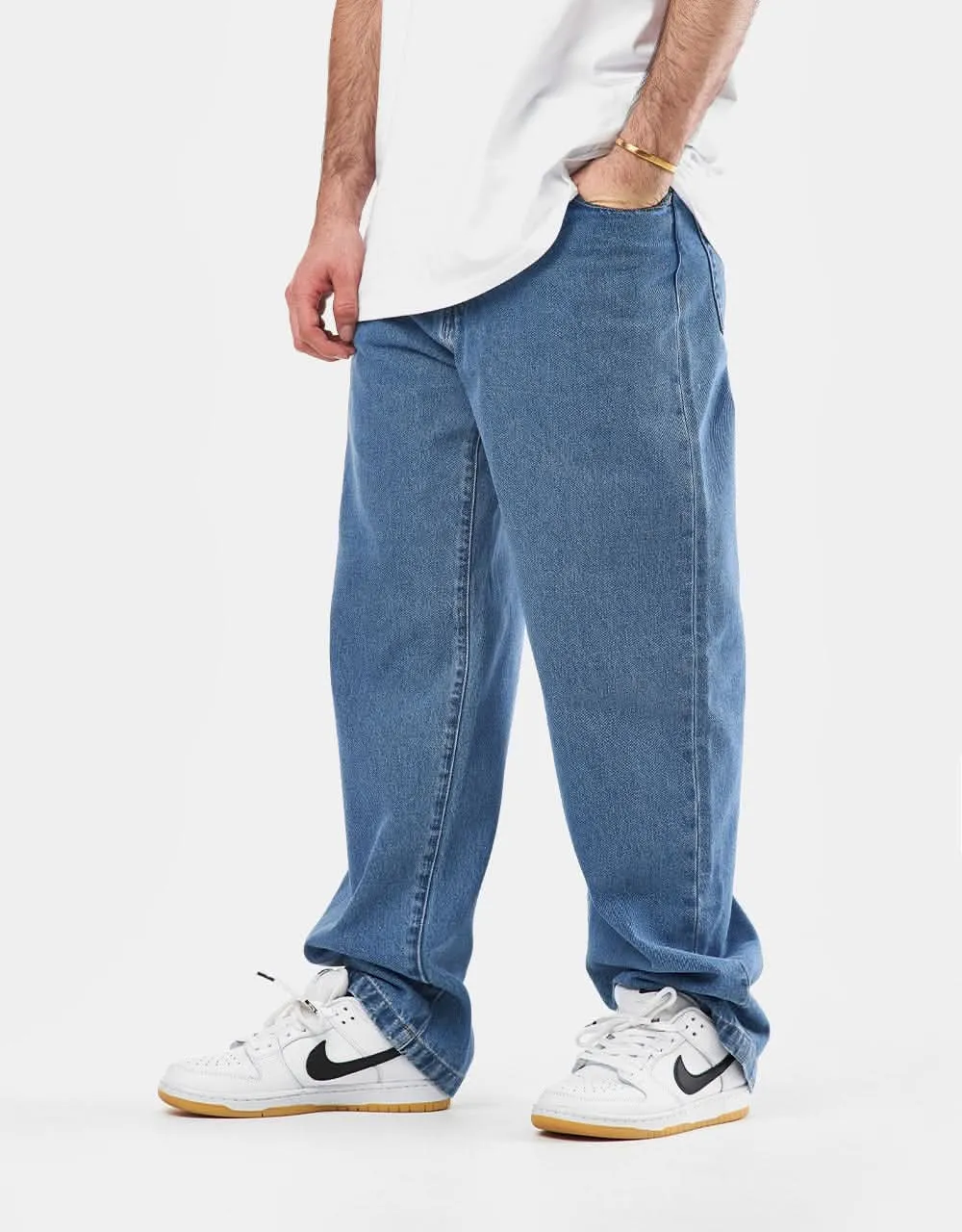 Heavy Stone Washed Loose Tapered Four Pocket Denim Jeans