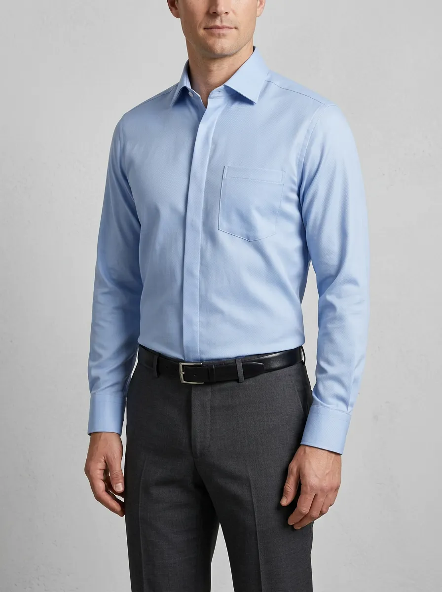 Men's Point-Collar Textured Long-Sleeve Dress Shirt