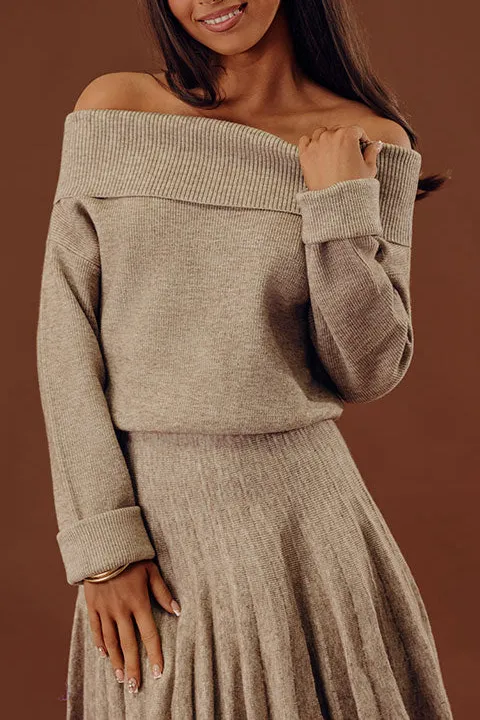 Pleated Off-Shoulder Long Sleeve Mini Dress