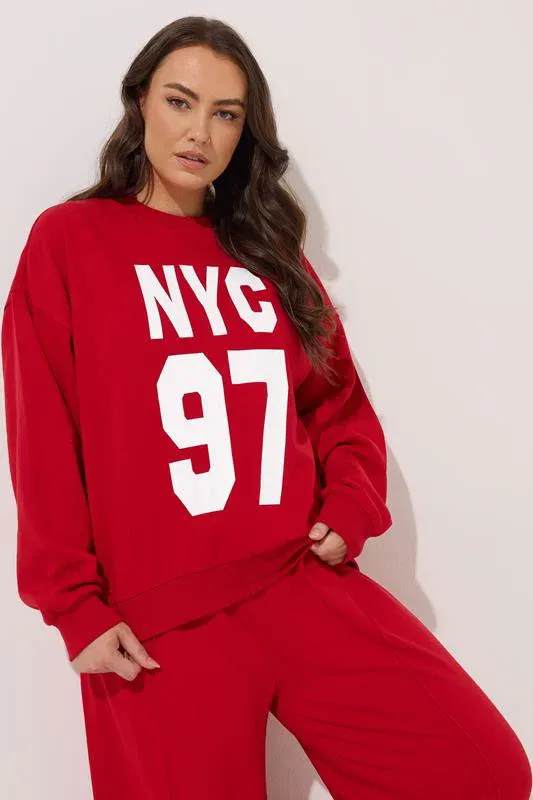 Red 'NYC 97' Slogan Sweatshirt