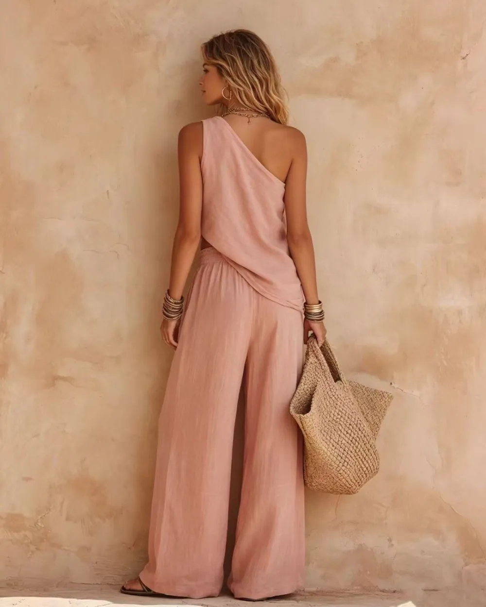 Casual One-Shoulder Ruched Set