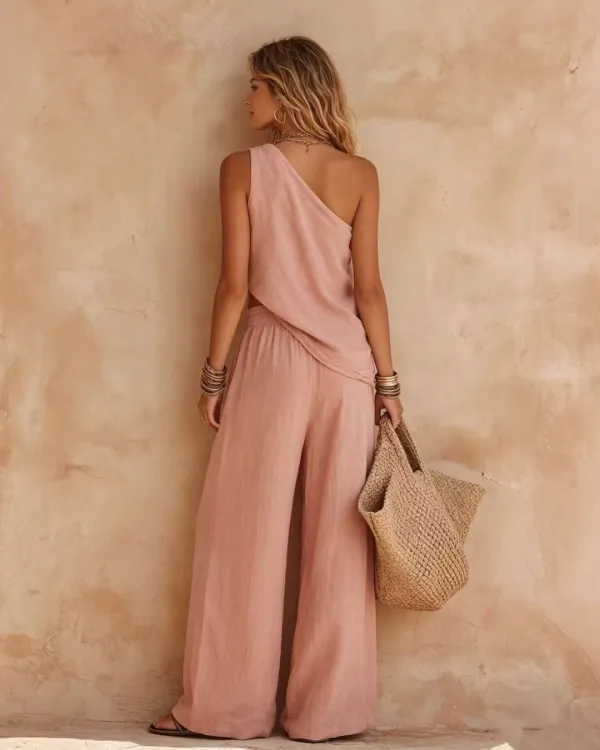 Casual One-Shoulder Ruched Set