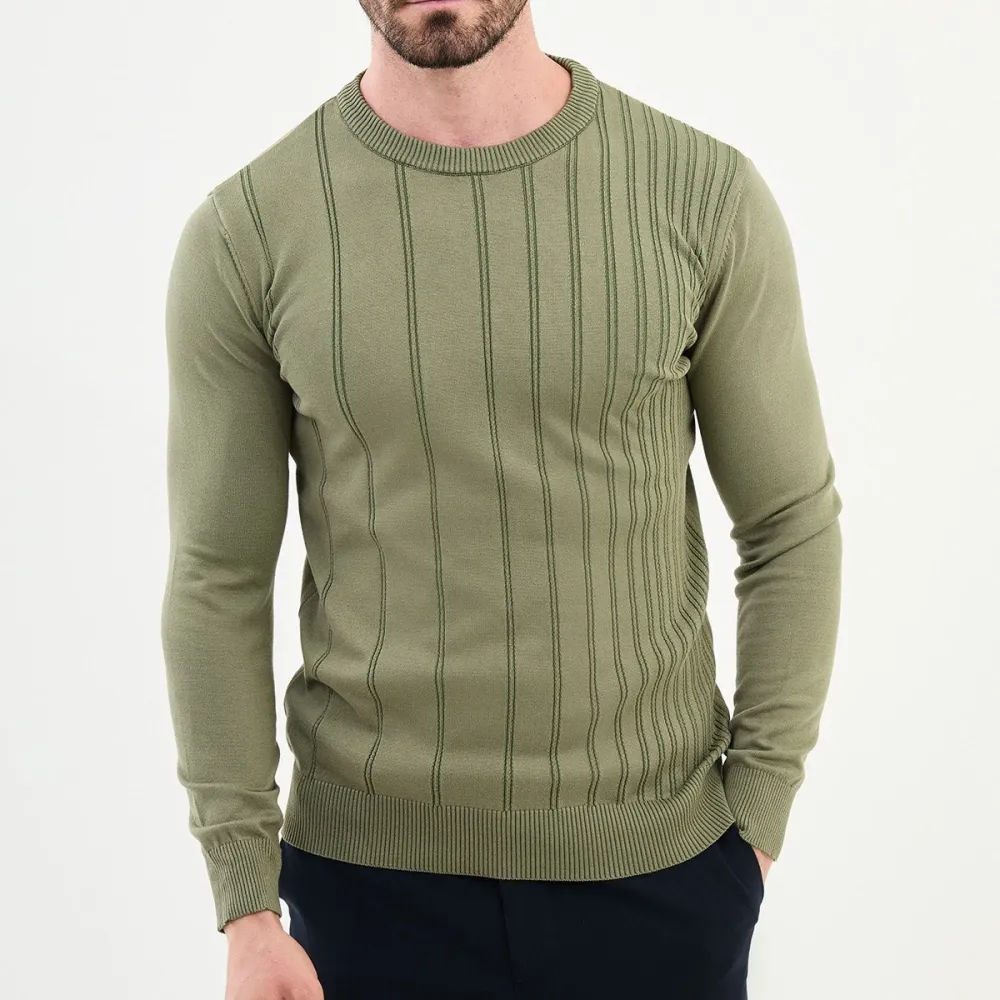 Polished Long Sleeve Slim Fit Cotton Knit Sweater