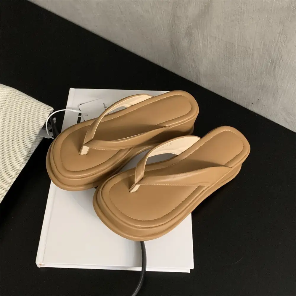 Raised Sole Thick Wedge Slide Sandals