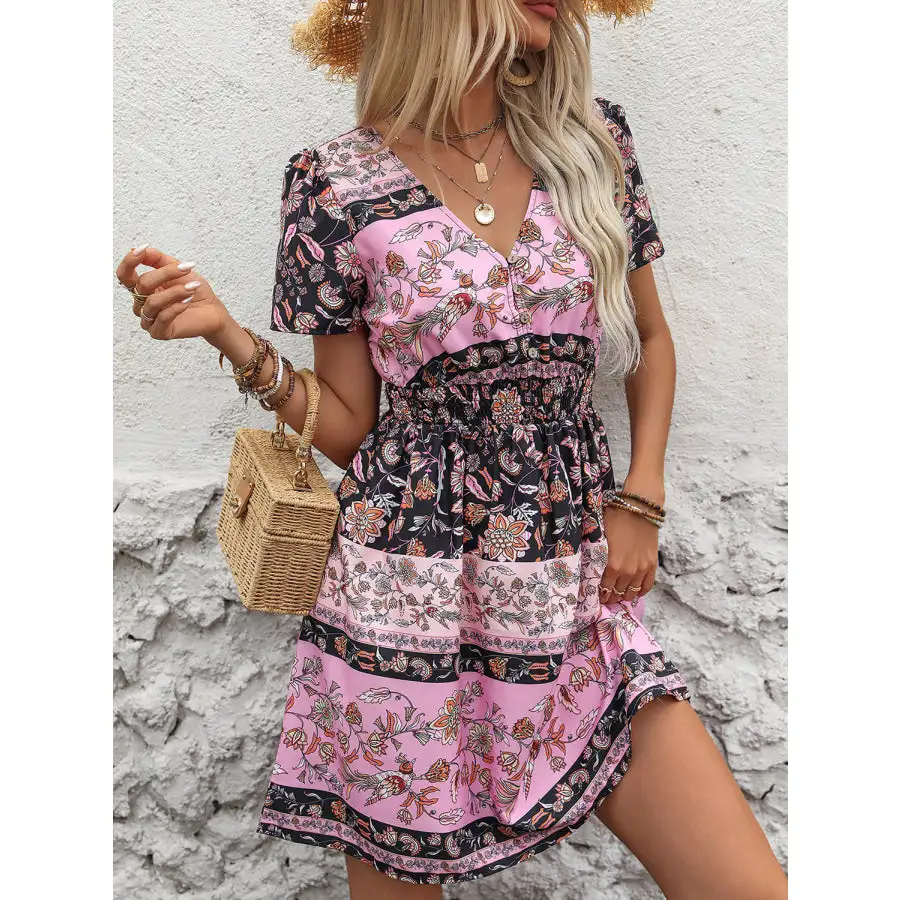 V-Neck Short Sleeve Mini Dress